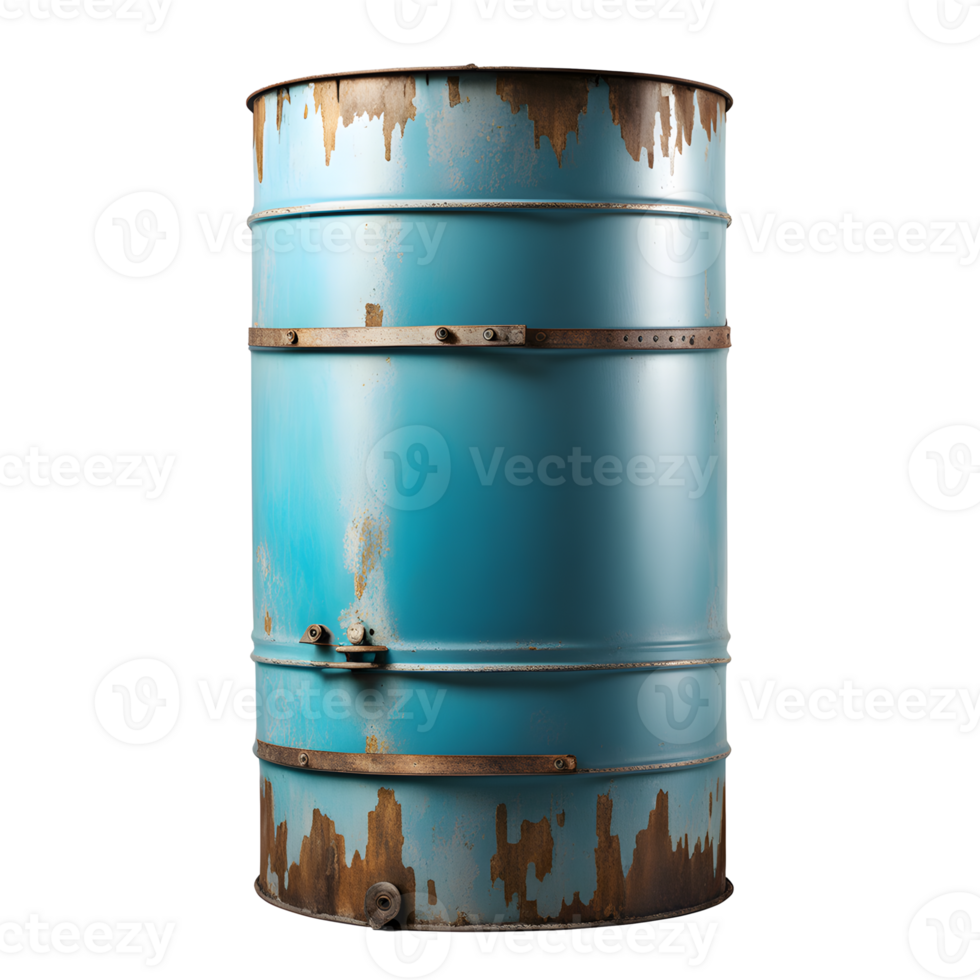 AI generated Blue Old Metal Barrel Isolated on Transparent Background png