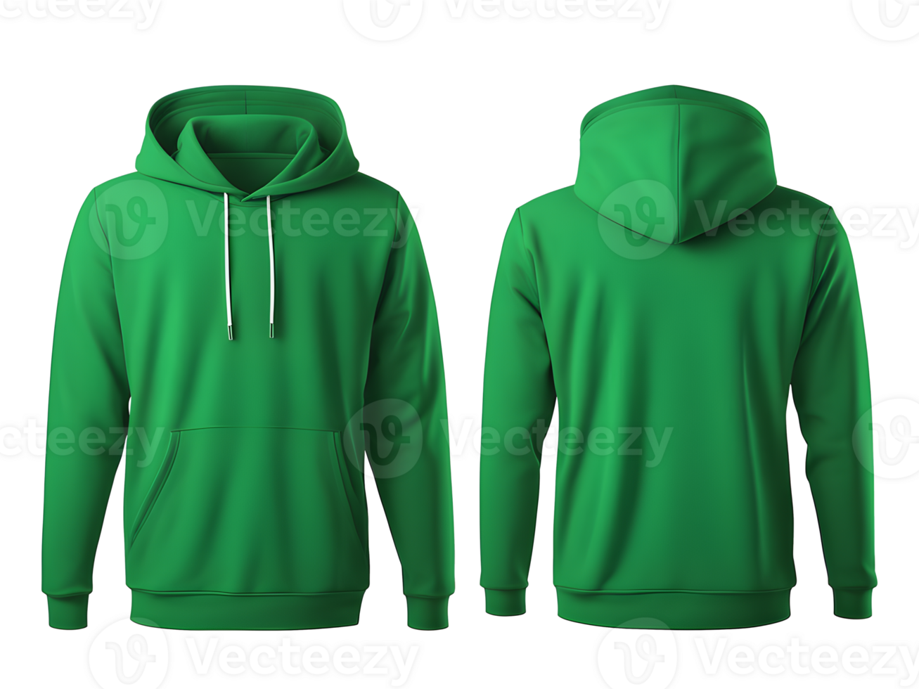 AI generated Blank Green Hoodie Front and Back View Mockup Isolated on Transparent Background png