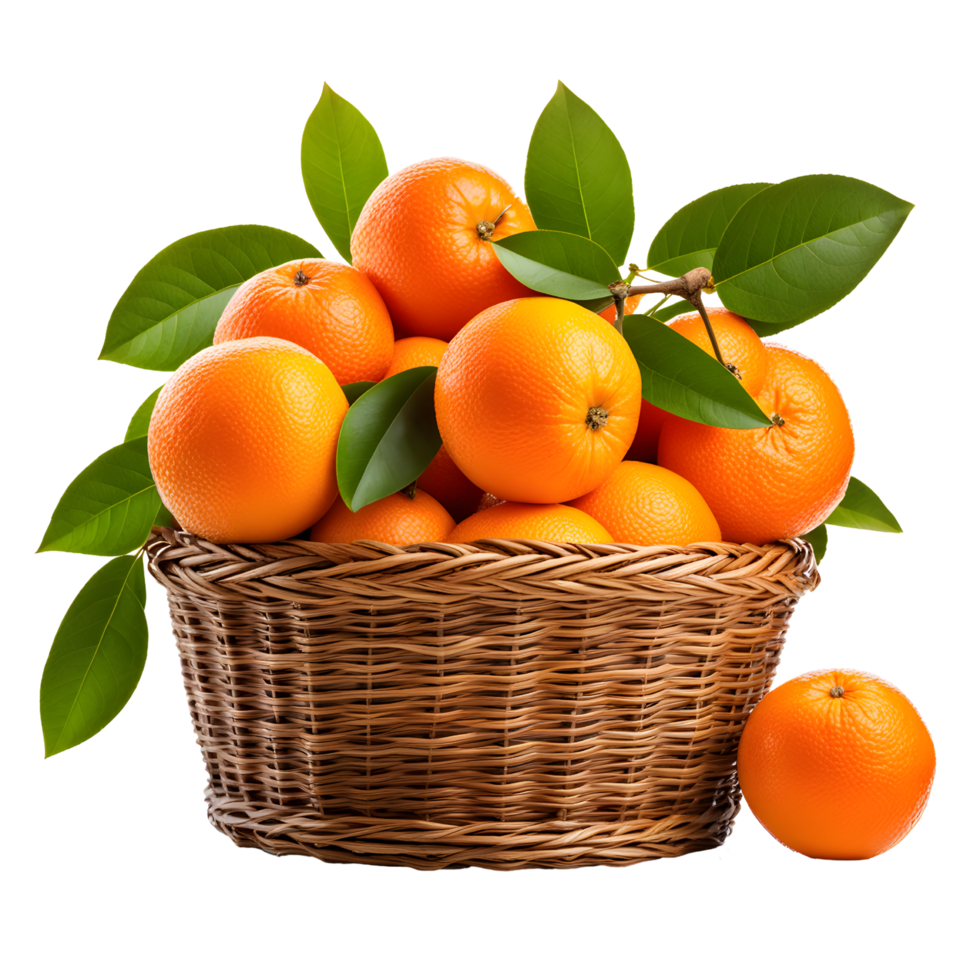 AI generated Oranges in a Basket Isolated on Transparent Background png