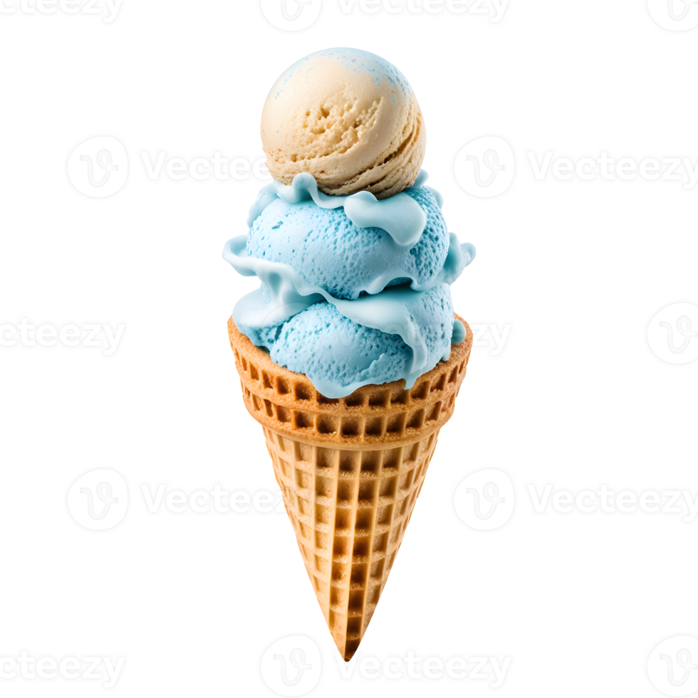 AI generated Blue Ice Cream Cone Isolated on Transparent Background png