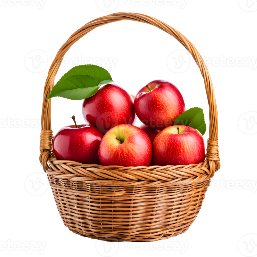 AI generated Apples in a Basket Isolated on Transparent Background png