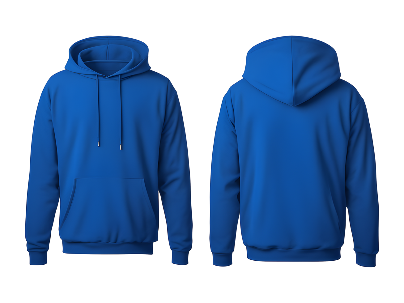 AI generated Blank Blue Hoodie Front and Back View Mockup Isolated on Transparent Background png