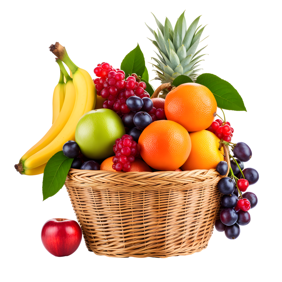AI generated Fresh Fruits in a Basket Isolated on Transparent Background png
