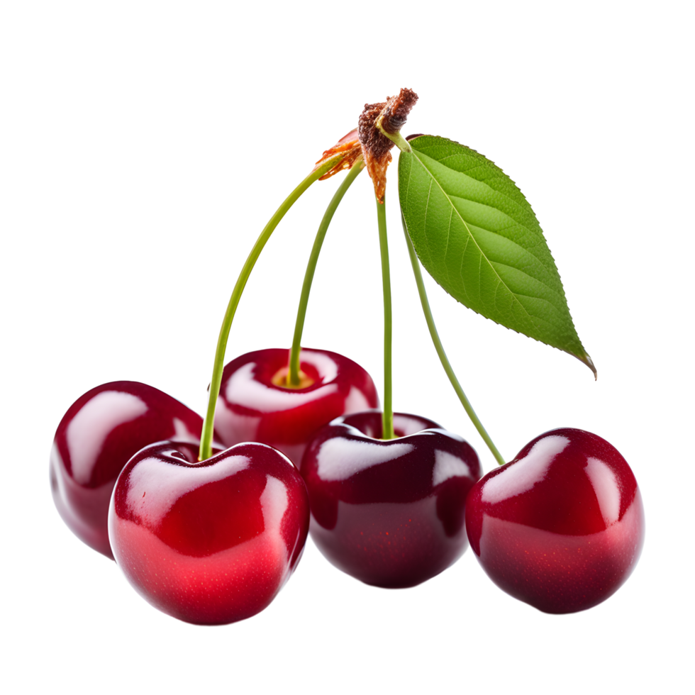 AI generated Cherry with Leaf Isolated on Transparent Background png