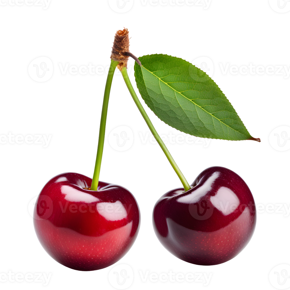 AI generated Cherry with Leaf Isolated on Transparent Background png