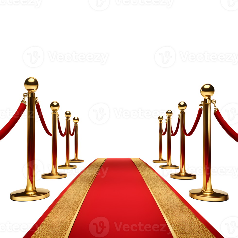 AI generated Red Carpet with Golden Barriers Isolated on Transparent Background png