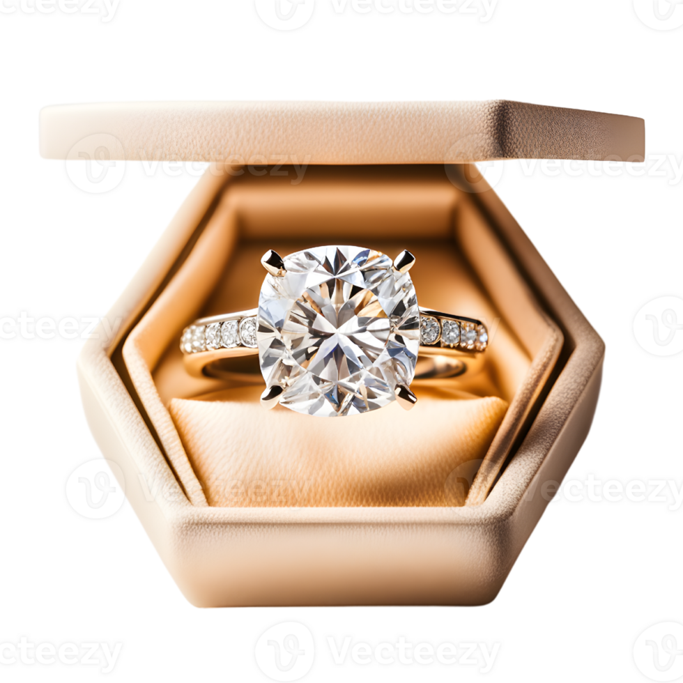 AI generated Diamond Ring Inside Open Box Isolated on Transparent Background png