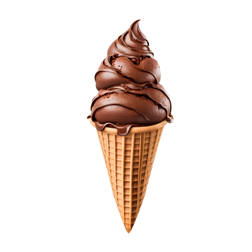 AI generated Chocolate Ice Cream Cone Isolated on Transparent Background png
