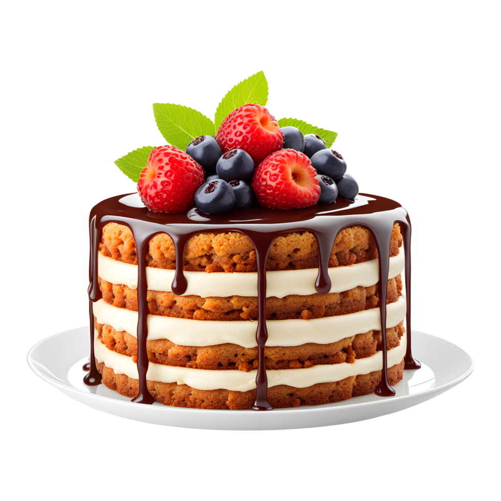 AI generated Chocolate Cake with Berries Isolated on Transparent Background png
