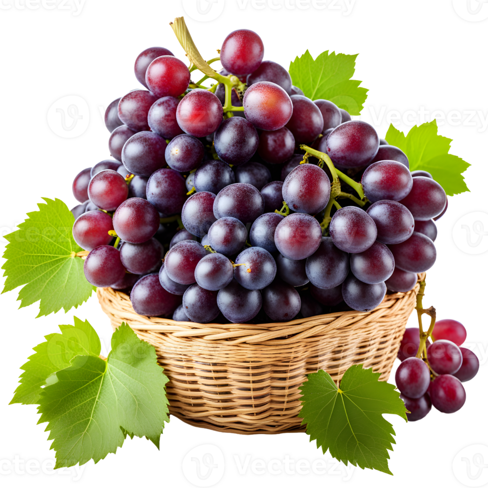 AI generated Grapes in a Basket Isolated on Transparent Background png