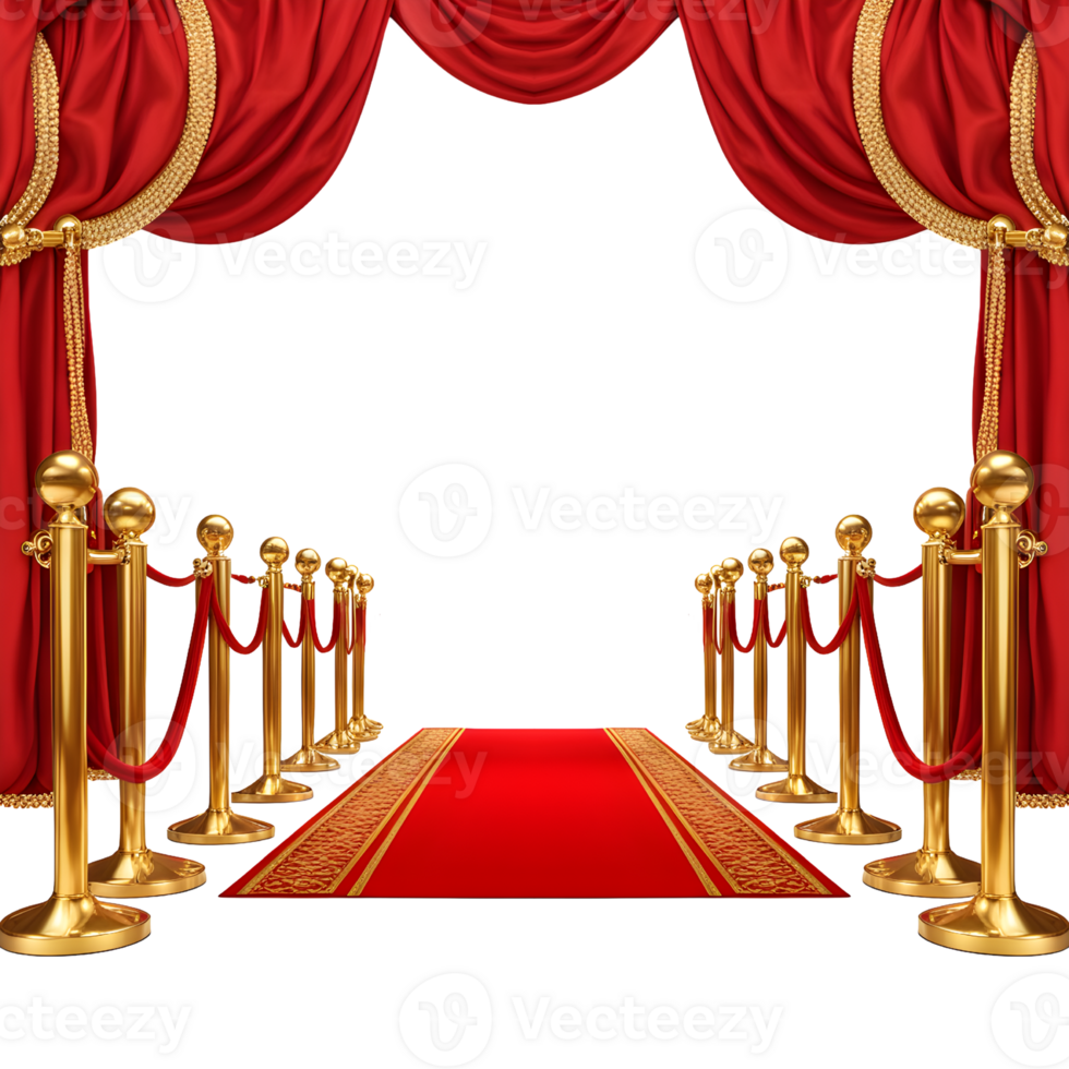 AI generated Red Carpet with Golden Barriers Isolated on Transparent Background png