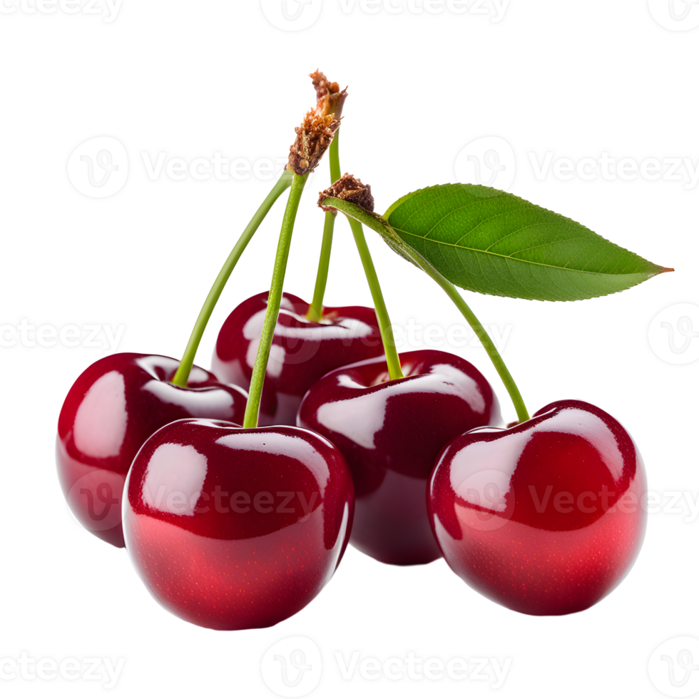 AI generated Cherry with Leaf Isolated on Transparent Background png