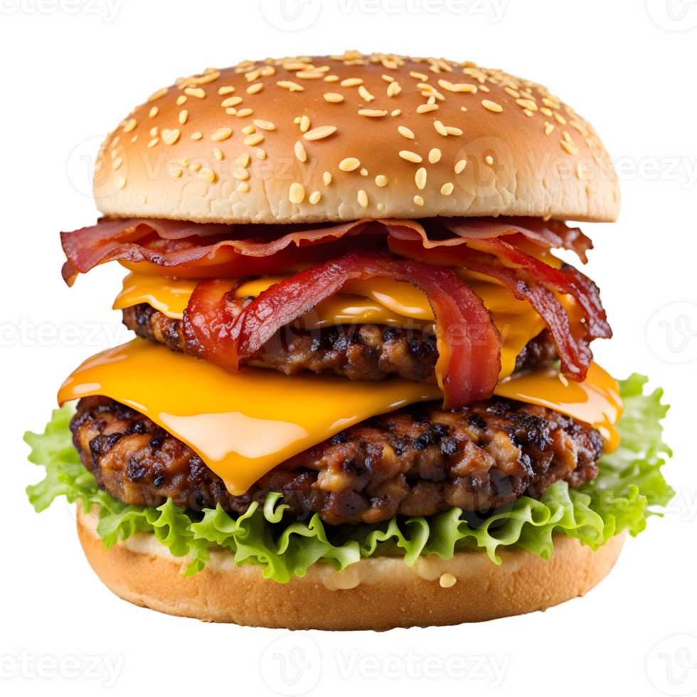 AI generated Delicious Hamburger Isolated on Transparent Background png