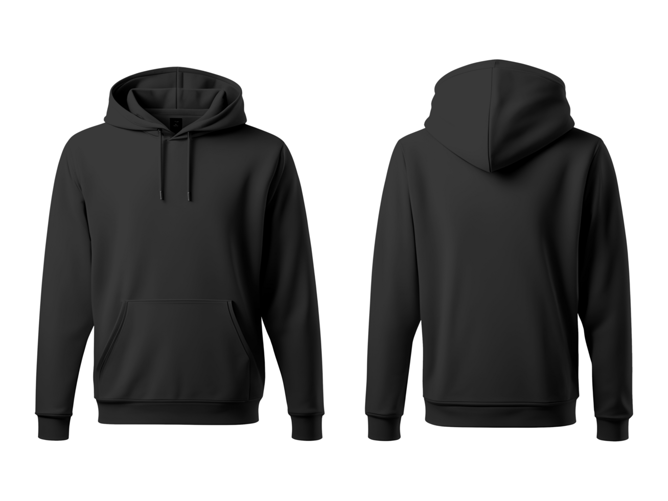 AI generated Blank Black Hoodie Front and Back View Mockup Isolated on Transparent Background png