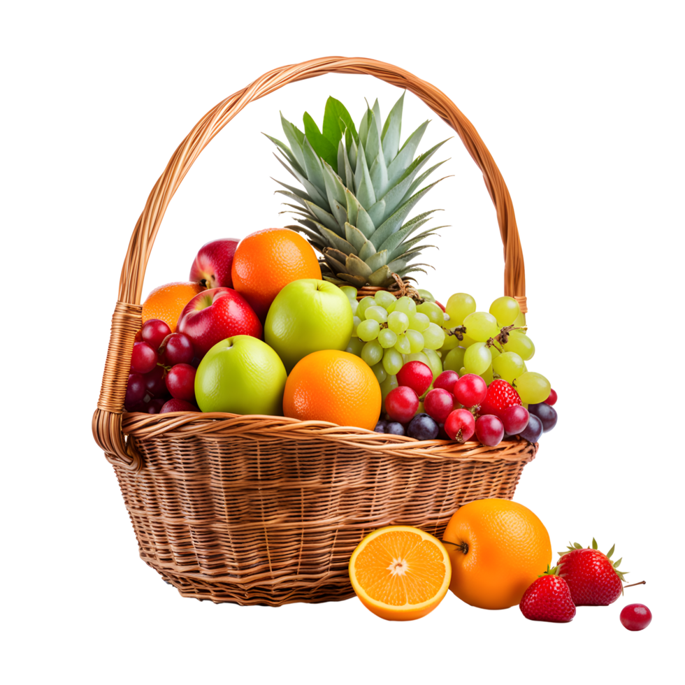 AI generated Fresh Fruits in a Basket Isolated on Transparent Background png