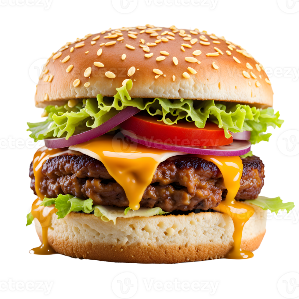 AI generated Delicious Hamburger Isolated on Transparent Background png