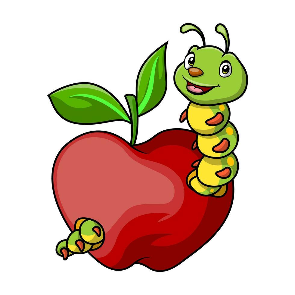 Cute caterpillar cartoon with red apple vector