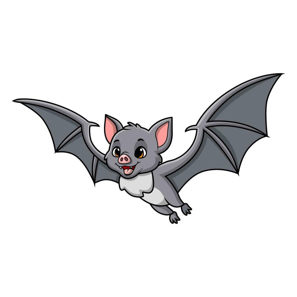 Cute bat cartoon flying on white background vector