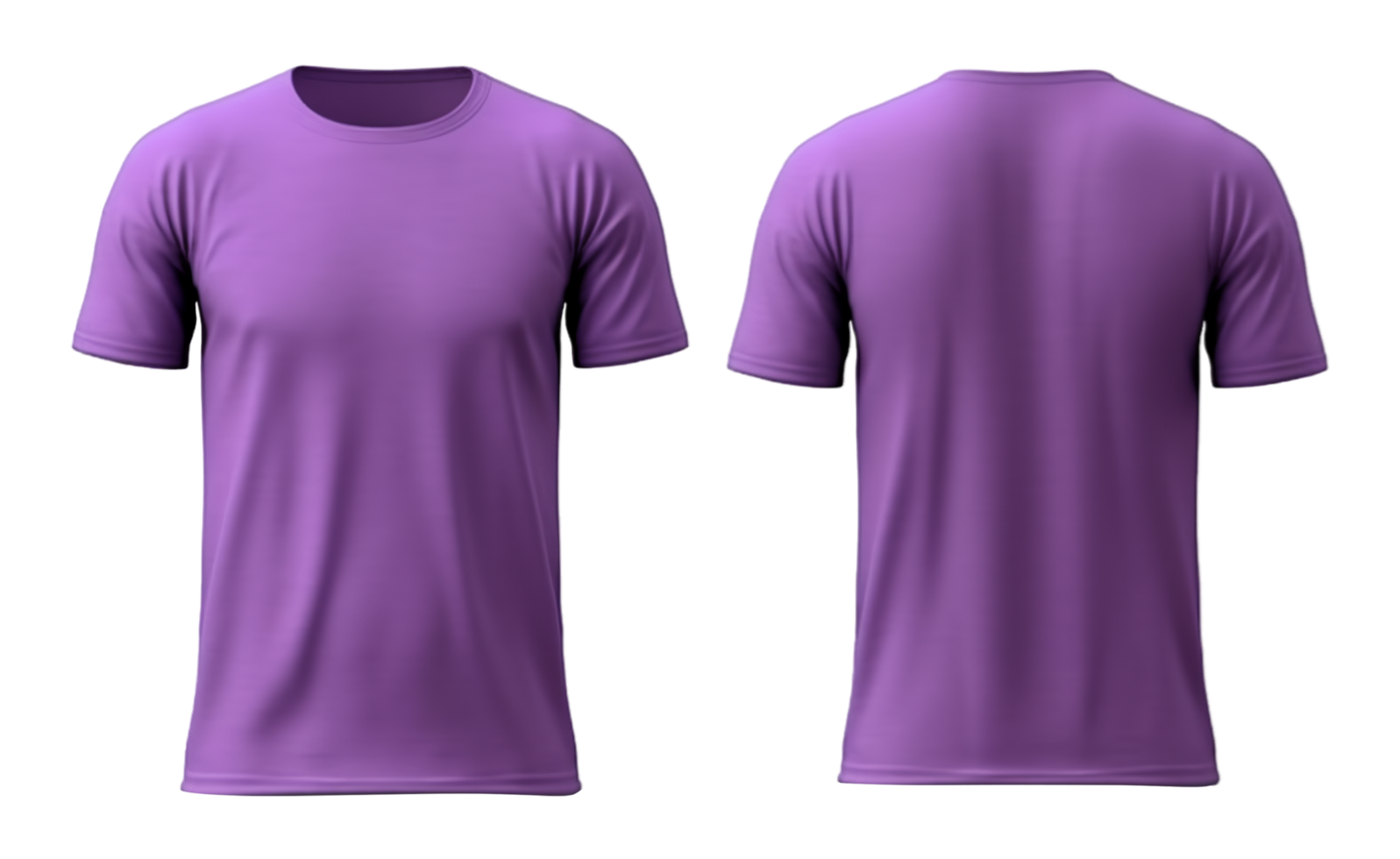 ai generiert lila einfach T-Shirt Attrappe, Lehrmodell, Simulation Vorderseite und zurück Sicht, isoliert auf transparent Hintergrund, generiert ai png