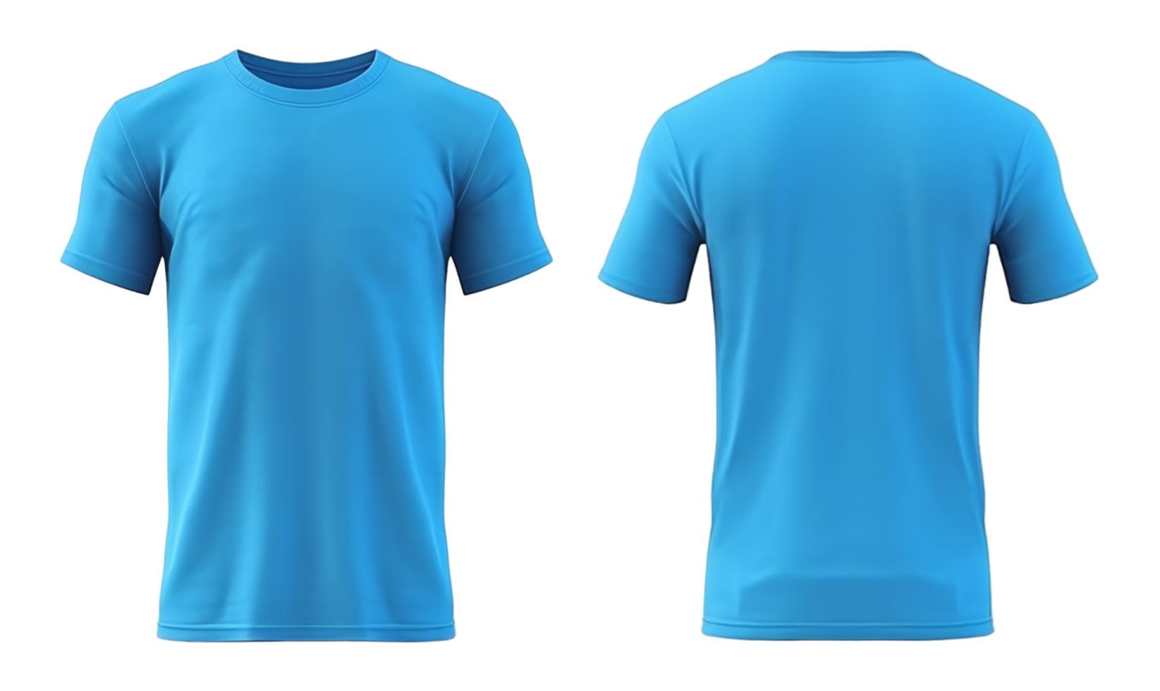 ai généré lumière bleu T-shirt maquette de face et retour voir, isolé sur transparent arrière-plan, généré ai png