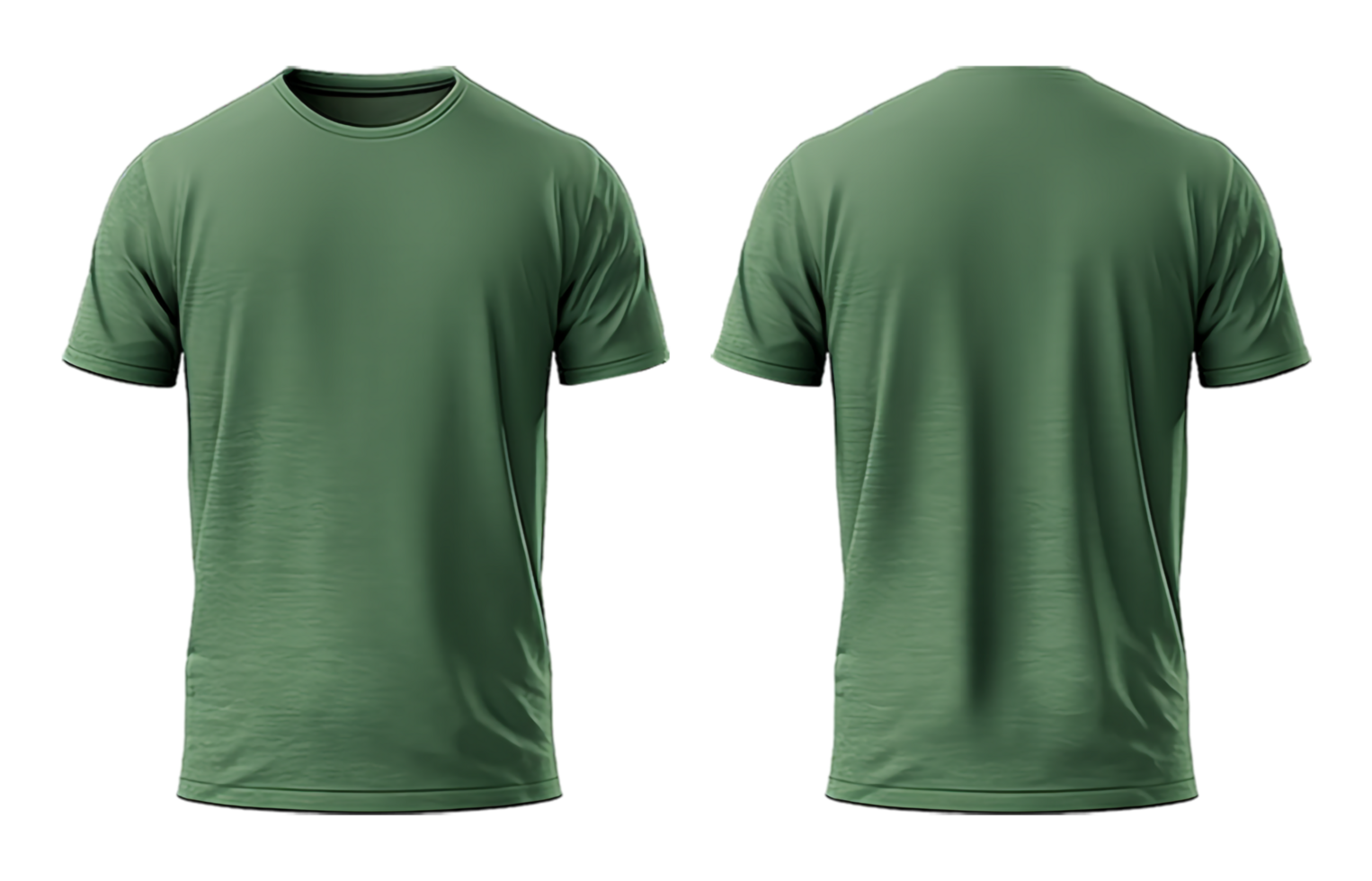 AI generated Green plain t-shirt mockup front and back view, isolated on transparent background, generated ai png