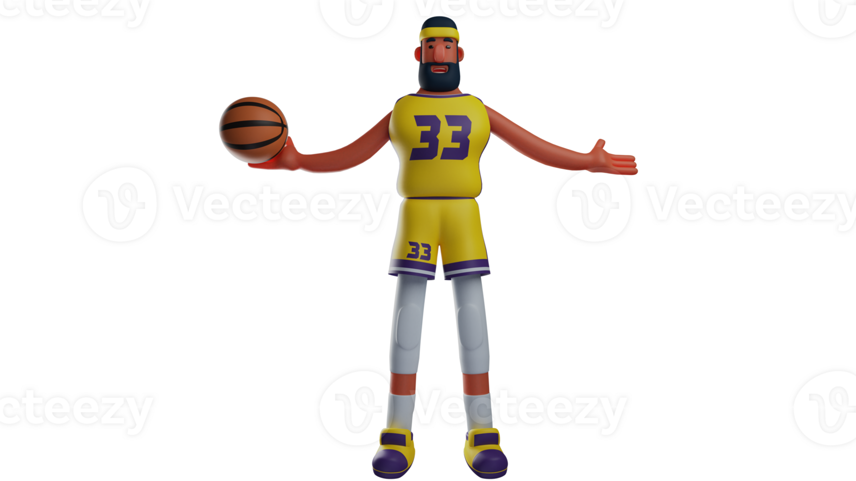 3D illustration. Happy Athlete 3D cartoon character. Basketball athlete stretches out both hands. Basketball athlete showing a happy expression because he won the match. 3D cartoon character png