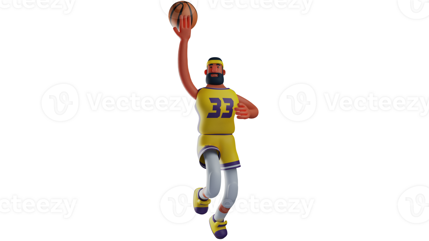3D illustration. Tall Basketball Player 3D cartoon character. The dashing athlete lifts the basketball with one hand. Basketball players seem to master the game. 3D cartoon character png