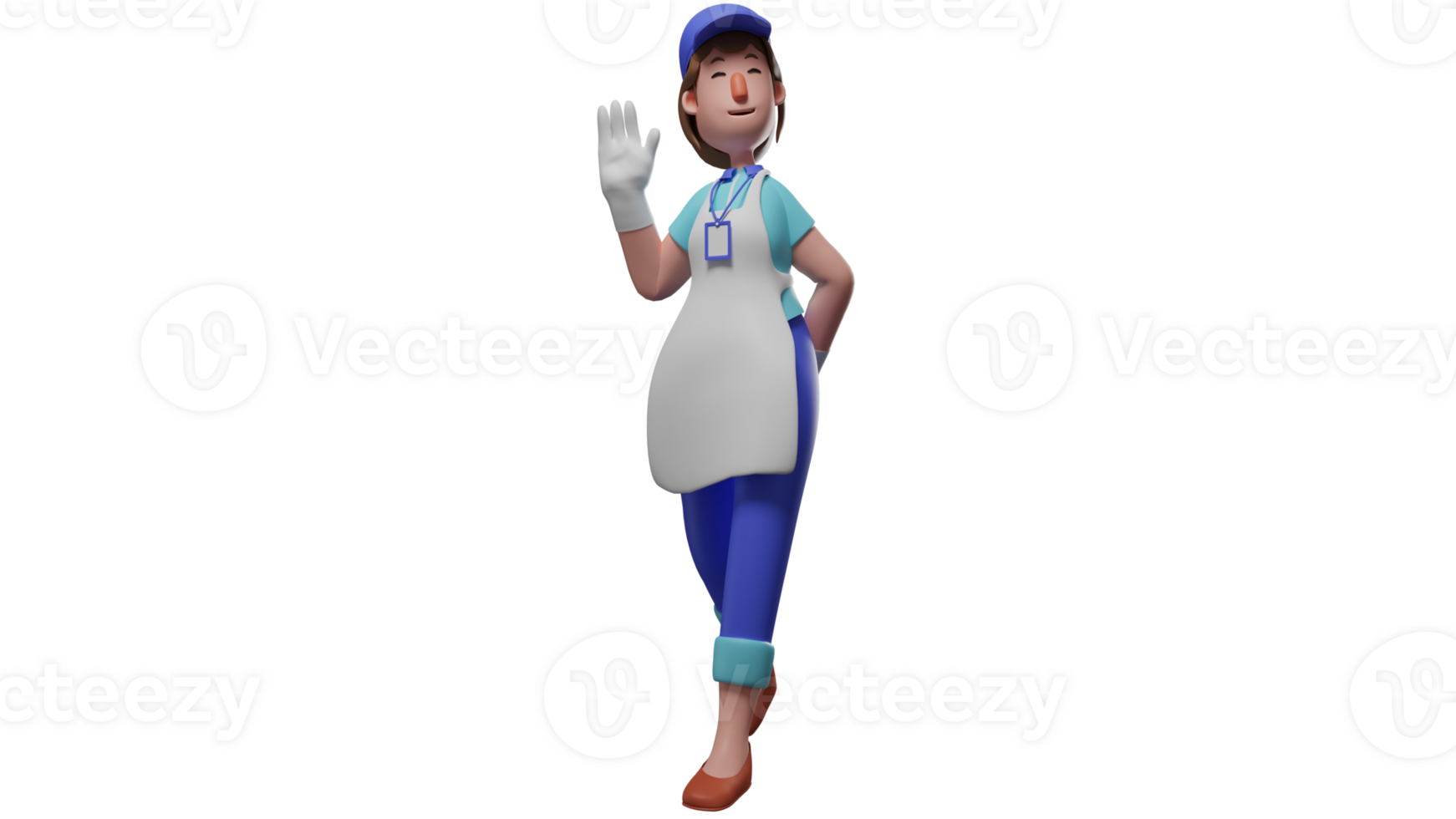 3D illustration. Chief Nutrition Officer 3D cartoon character. Chief of staff was going around and reviewing his team's work. Friendly chief nutrition officer waves at everyone. 3D cartoon character png