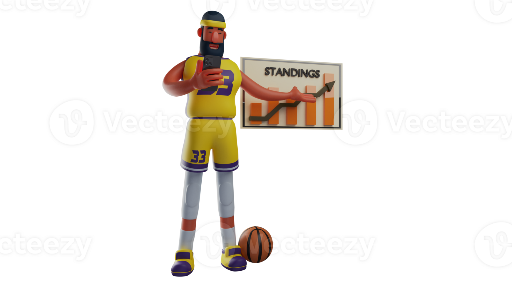 3d illustratie. trainer 3d tekenfilm karakter. een basketbal trainer wie is Aan een video telefoontje met iemand. een geslaagd trainer is uitleggen de diagram De volgende naar hem. 3d tekenfilm karakter png