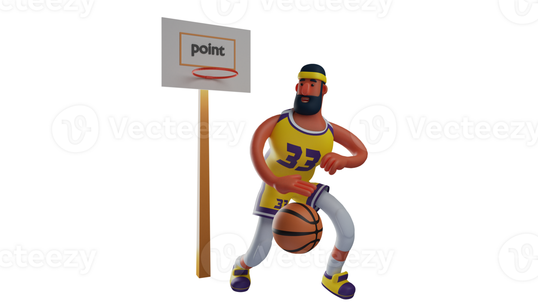3D illustration. Basketball Athlete 3D cartoon character. Athlete is dribbling a basketball. Athlete bring the ball close to the ring and just needs to put it in to score points. 3D cartoon character png
