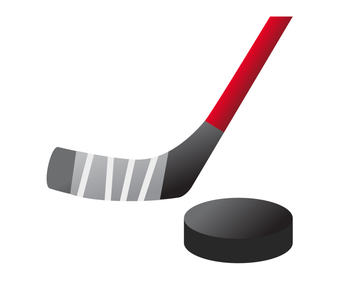 Isolated hockey stick and puck icon, used in the sport of ice hockey png