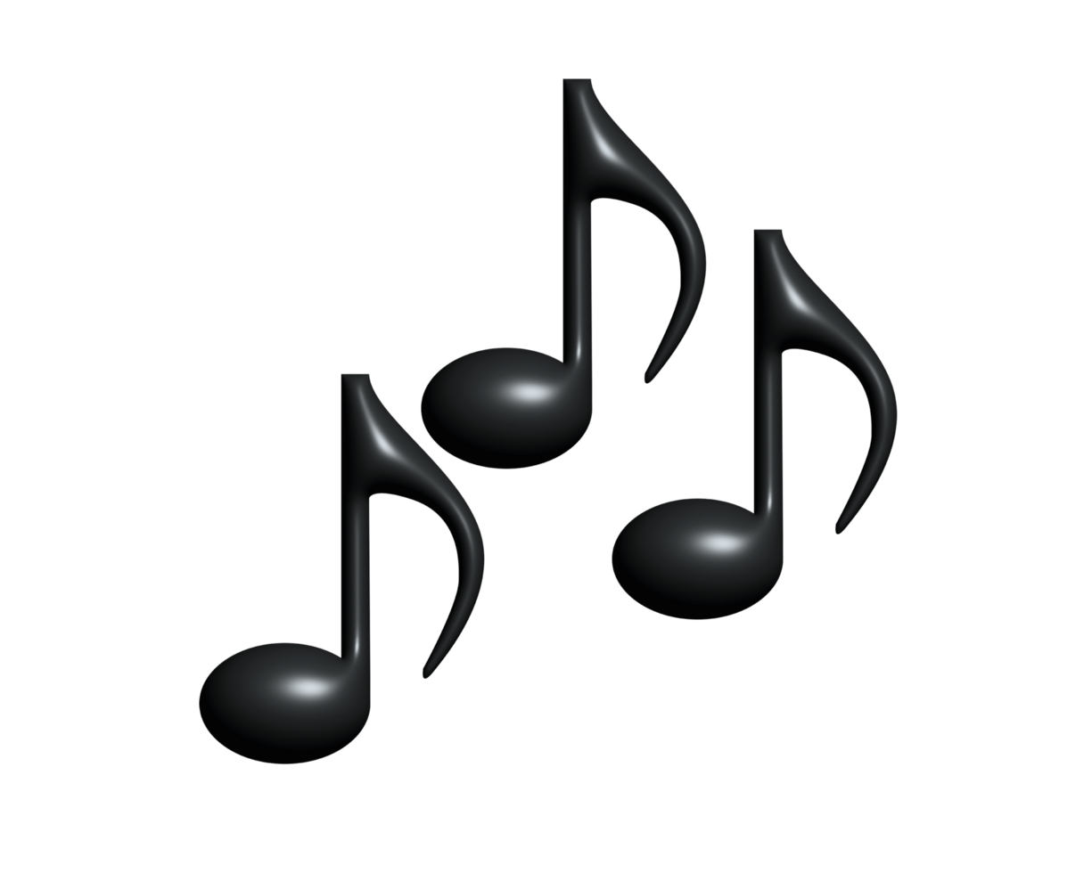 Black three eighth notes music note 3D icon, represent music or singing png