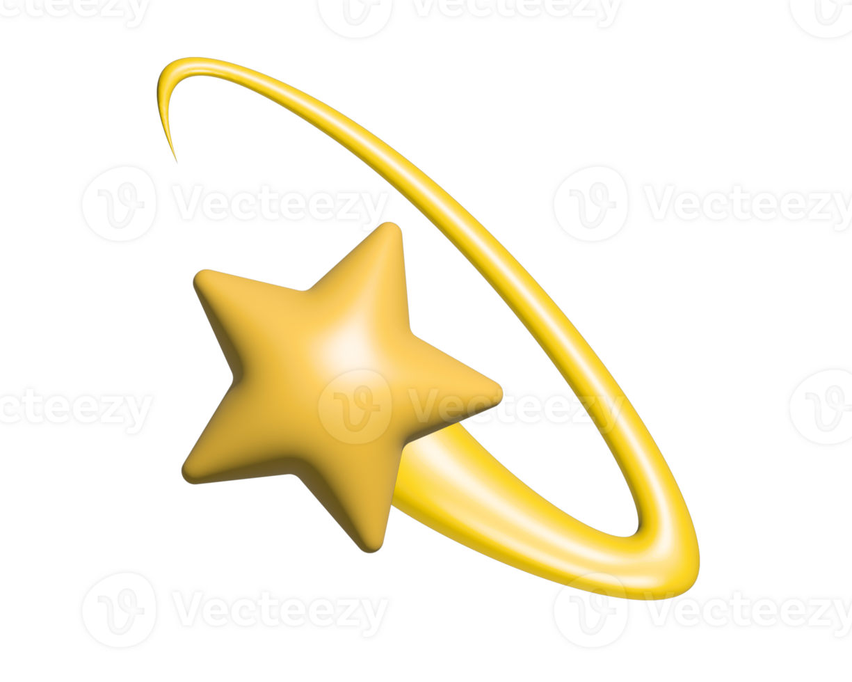 tekenfilm gestileerd gestileerde ster wervelende in een geel ring cirkel 3d icoon png