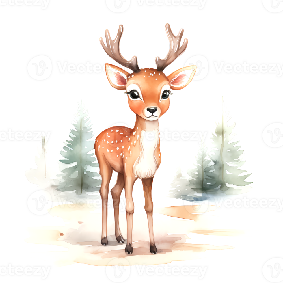 AI generated Watercolor Christmas Deer. Clipart. AI generated. png