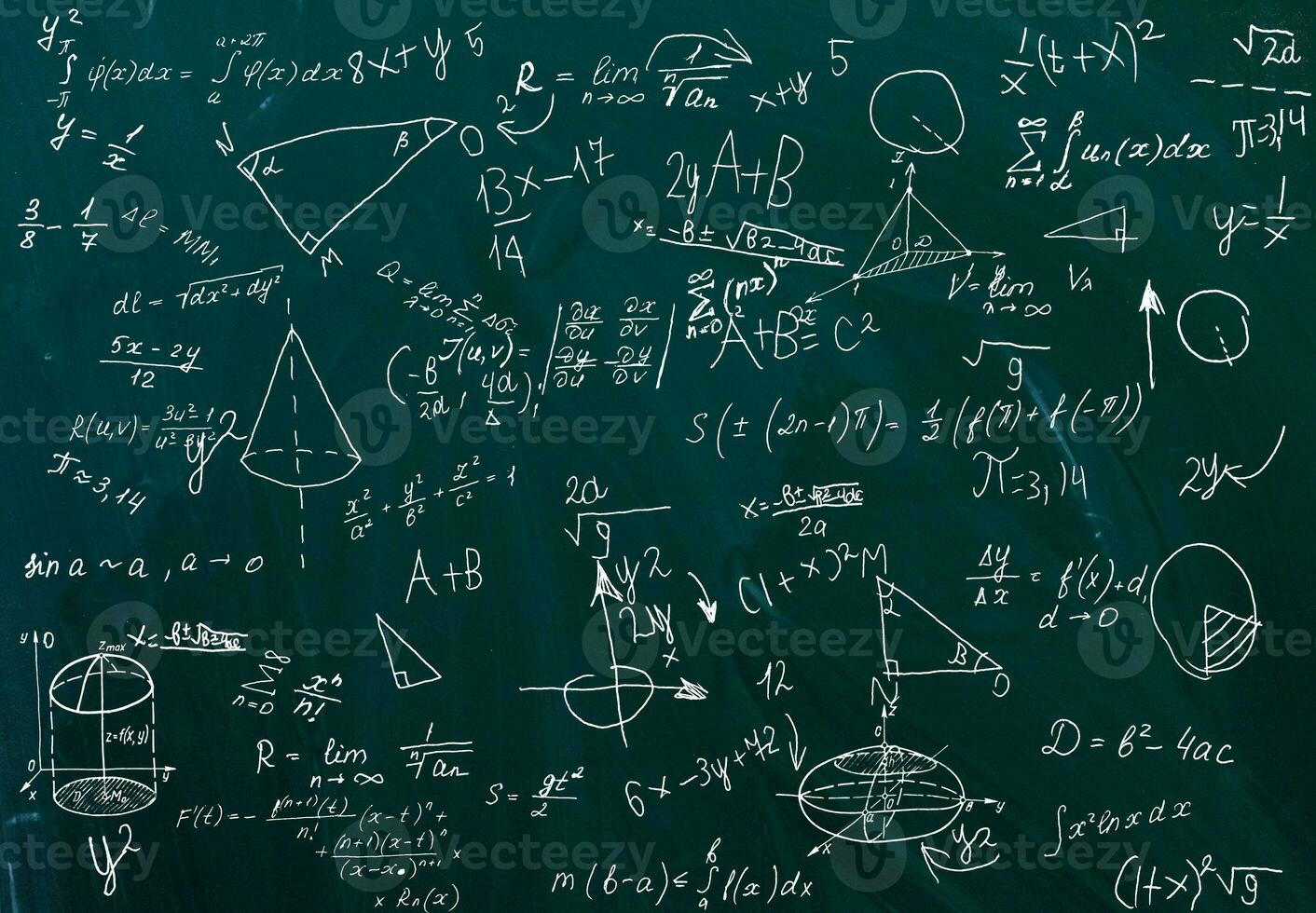 close up of math formulas on a blackboard photo