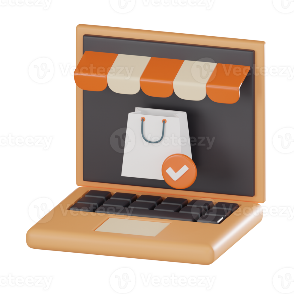Online Shopping Via Laptop. 3D render Illustration png