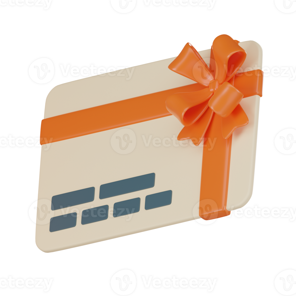 Gift card with orange ribbon for vouchers gift and card Coupons. 3D Render png