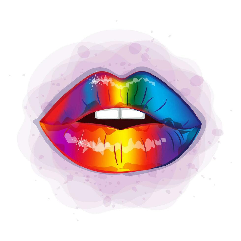 Rainbow lips LGBT beautiful fashionable realistic realistic watercolor style print vector