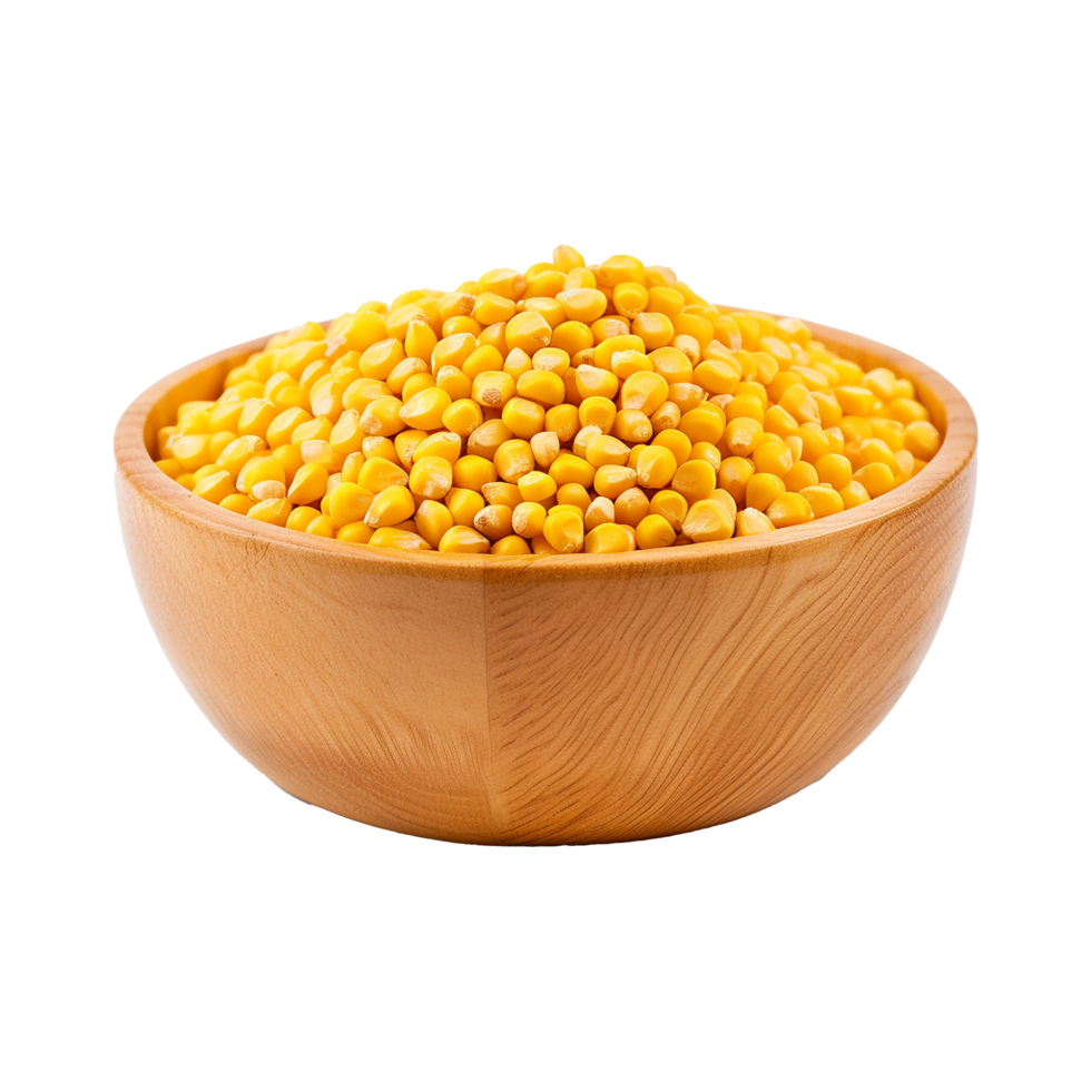 AI generated Wooden bowl full of ripe corn seeds isolated on Transparent background png