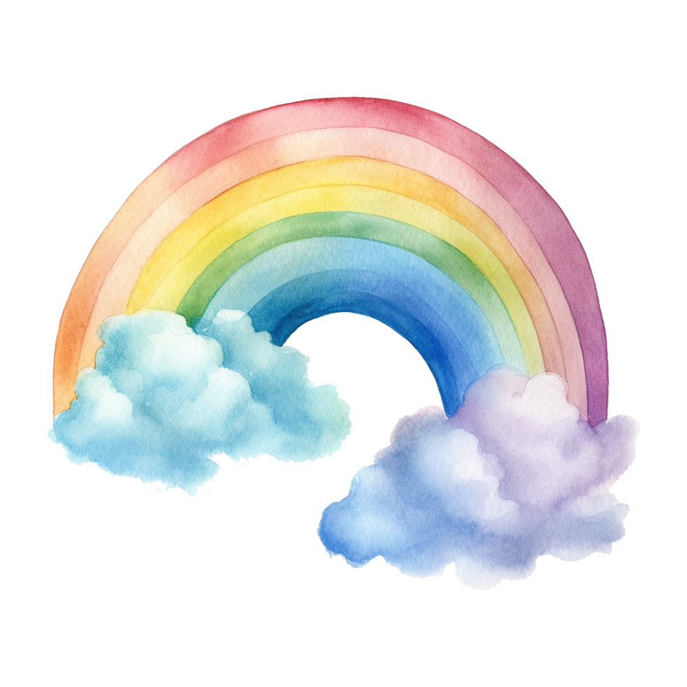 AI generated Watercolor of a rainbow with clouds isolated on Transparent background png