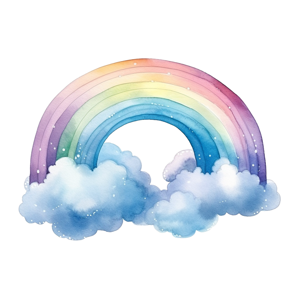 AI generated Watercolor of a rainbow with clouds isolated on Transparent background png