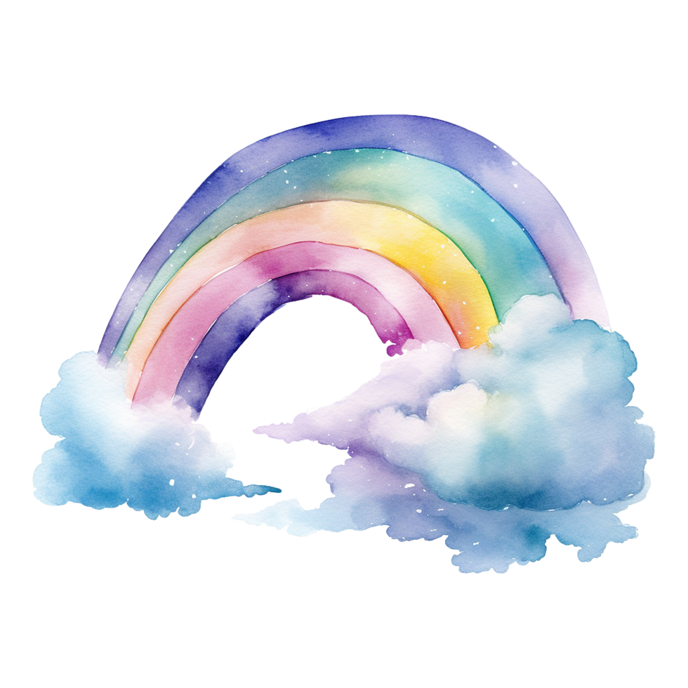 AI generated Watercolor of a rainbow with clouds isolated on Transparent background png