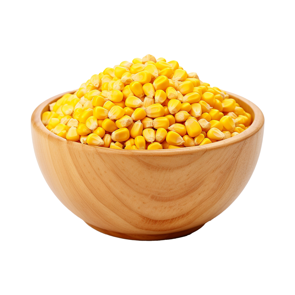 AI generated Wooden bowl full of ripe corn seeds isolated on Transparent background png