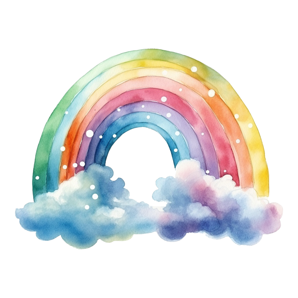 AI generated Watercolor of a rainbow with clouds isolated on Transparent background png