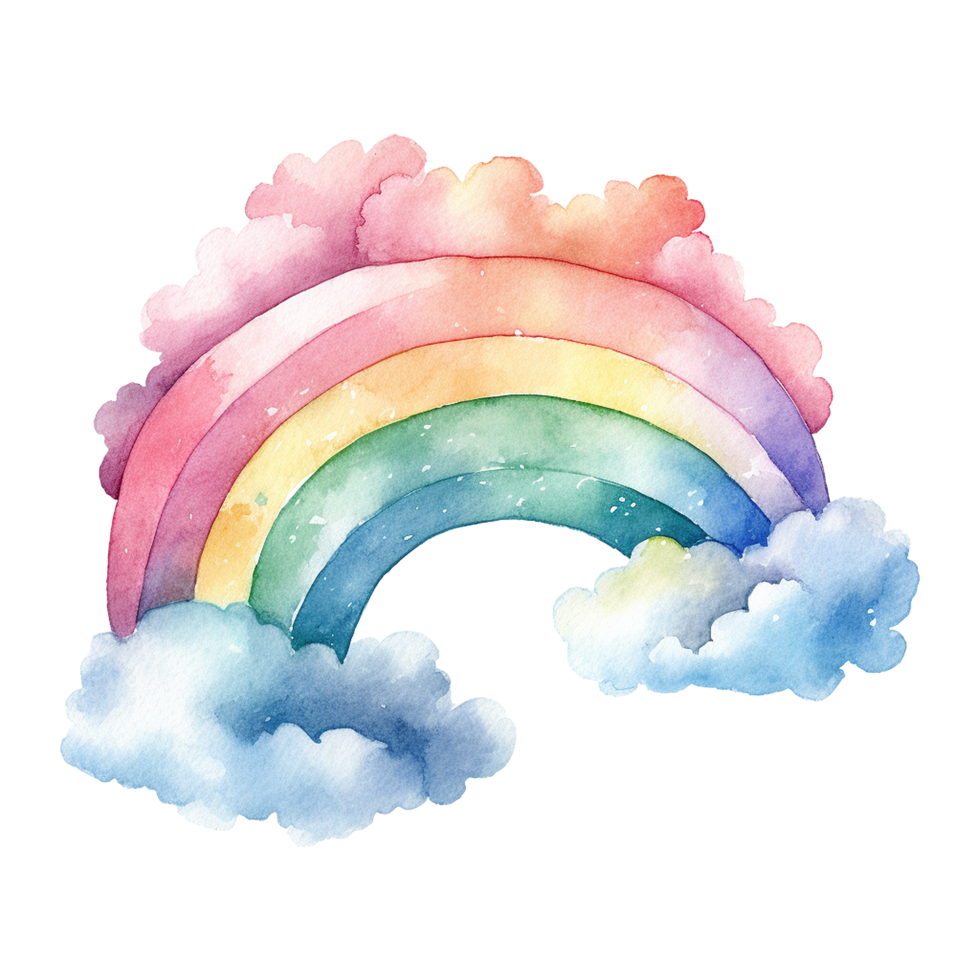AI generated Watercolor of a rainbow with clouds isolated on Transparent background png
