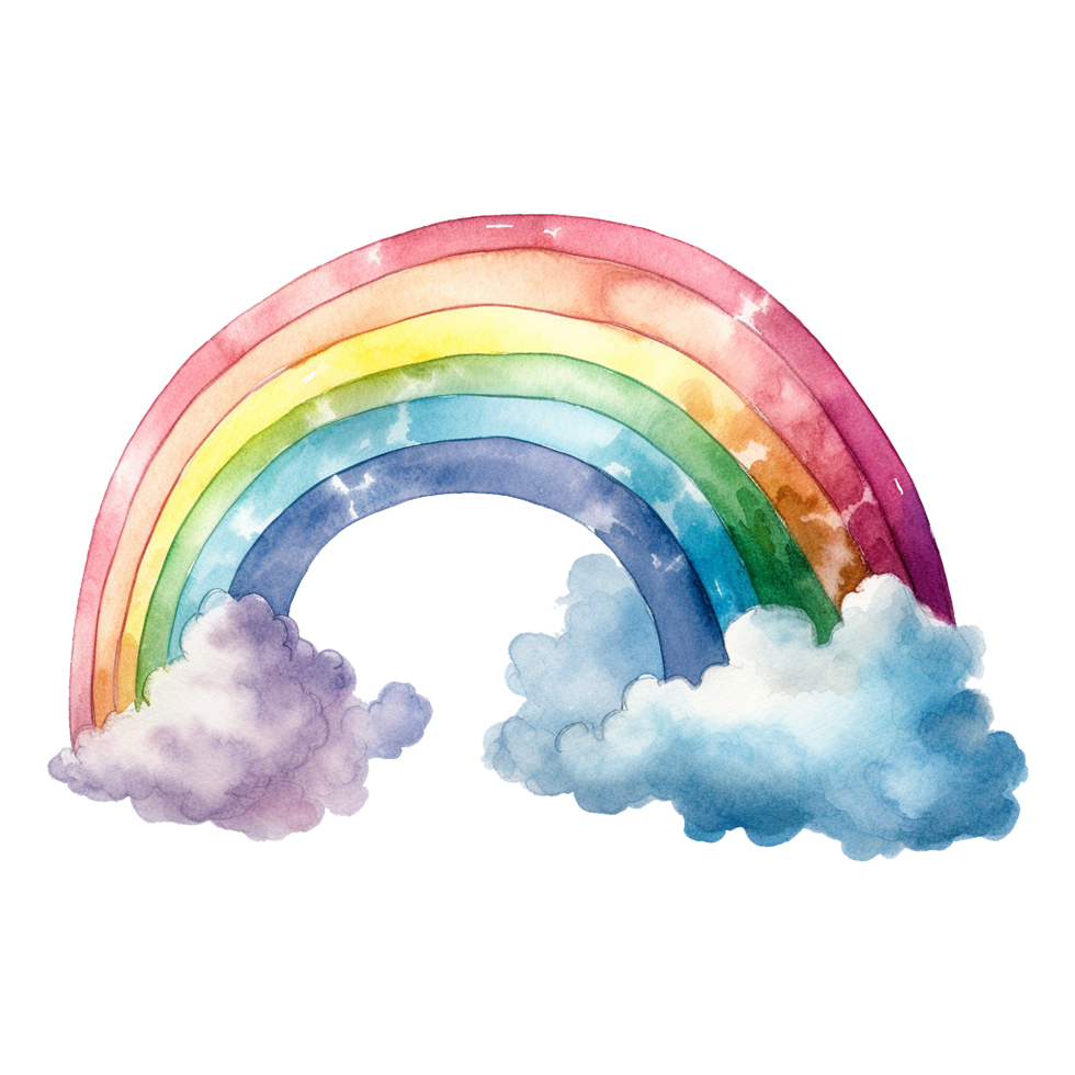 AI generated Watercolor of a rainbow with clouds isolated on Transparent background png