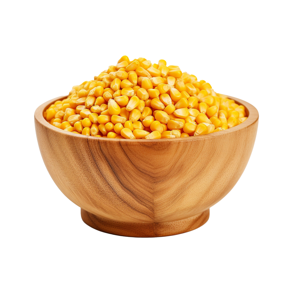 AI generated Wooden bowl full of ripe corn seeds isolated on Transparent background png