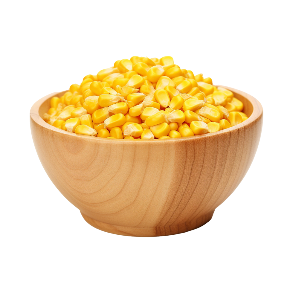 AI generated Wooden bowl full of ripe corn seeds isolated on Transparent background png