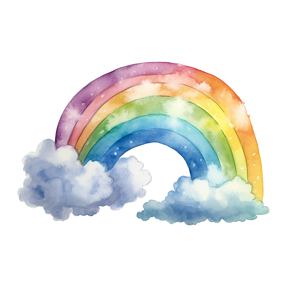 AI generated Watercolor of a rainbow with clouds isolated on Transparent background png