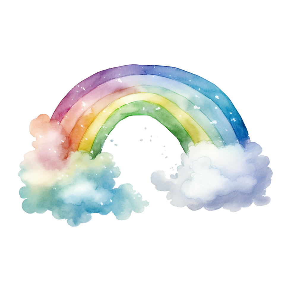 AI generated Watercolor of a rainbow with clouds isolated on Transparent background png